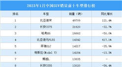 2023年1月中国SUV销量前十车型排行榜（附榜单）