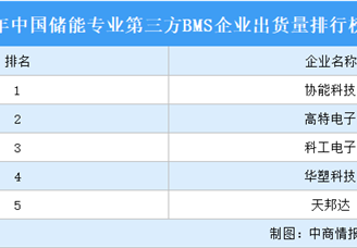 2022年中国储能专业第三方BMS企业出货量排行榜TOP5（附榜单）