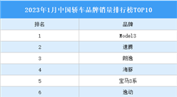 2023年1月中國轎車品牌銷量排行榜TOP10（附榜單）