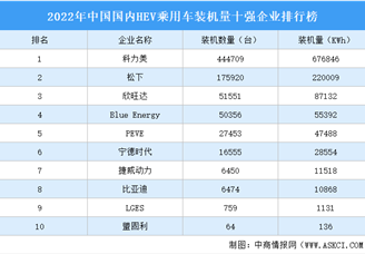 2022年中国国内HEV乘用车装机量十强企业排行榜（附榜单）