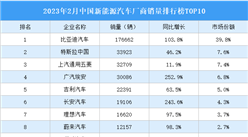 2023年2月中國新能源汽車廠商銷量排行榜TOP10（附榜單）