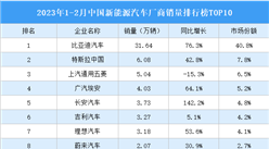 2023年1-2月中國新能源汽車廠商銷量排行榜TOP10（附榜單）