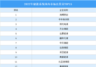 2022年储能系统国内市场出货量排行榜TOP15（附榜单）