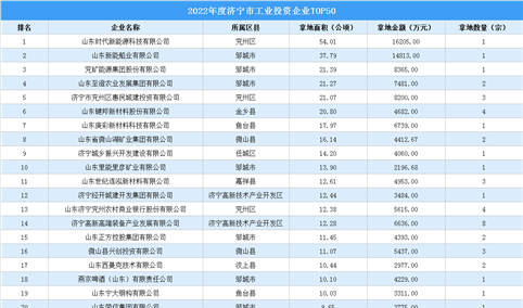 【工业投资盘点】2022年济宁市工业土地投资TOP50企业总投资超17亿