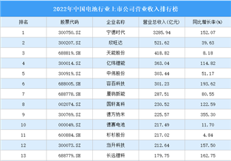 2022年中国电池行业上市公司营业收入排行榜（附全榜单）