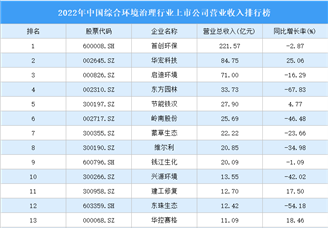 2022年中国综合环境治理行业上市公司营业收入排行榜（附全榜单）