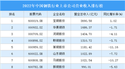 2022年中国钢铁行业上市公司营业收入排行榜（附全榜单）
