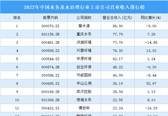 2022年中国水务及水治理行业上市公司营业收入排行榜（附全榜单）