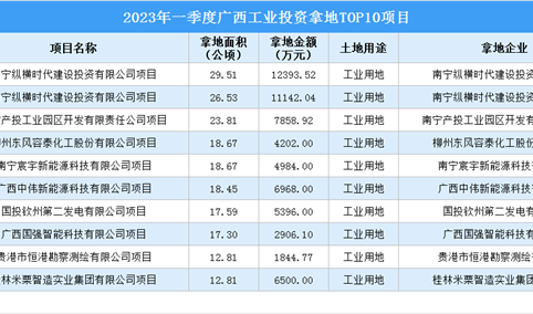 抓项目扩投资 2023年一季度广西工业投资TOP10项目土地投资超6亿元