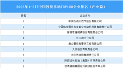 产业投资情报：2023年1-5月中国投资拿地TOP100企业排行榜（产业篇）