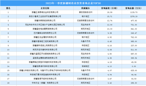 【招商引资成绩分享】2023年一季度新疆制造业土地投资TOP30企业盘点
