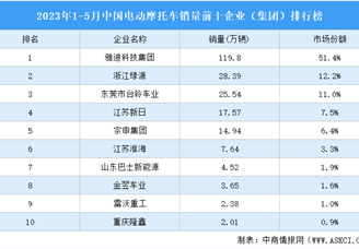 2023年1-5月中国电动摩托车销量前十企业（集团）排行榜（附榜单）