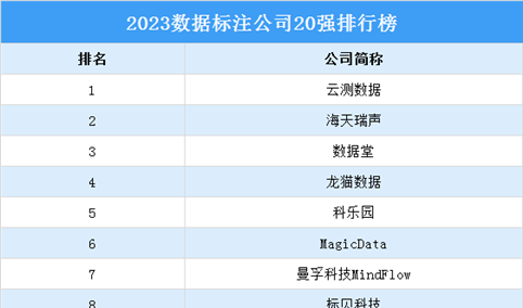 2023数据标注公司20强排行榜（附榜单）