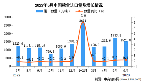 2023年6月中国粮食进口数据统计分析：累计进口量小幅增长