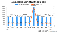 2023年6月中国铁矿砂及其精矿进口数据统计分析：进口额小幅下降