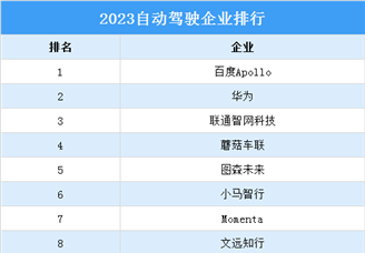 2023自动驾驶企业20强排行榜（附榜单）