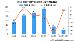 2023年1-6月中国豆油进口数据统计分析：进口量18万吨