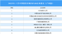 產業投資情報：2023年1-7月中國投資拿地TOP100企業排行榜（產業篇）