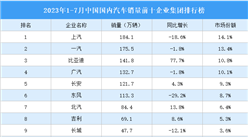 2023年1-7月中国国内汽车销量前十企业集团排行榜（附榜单）