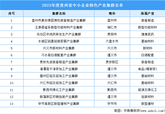 2023年贵州省中小企业特色产业集群：共13个产业集群（附完整名单）