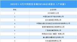 產業投資情報：2023年1-8月中國投資拿地TOP100企業排行榜（產業篇）