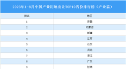 产业投资情报：2023年1-8月中国产业用地出让TOP10省份排名