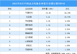 2023年8月中国动力电池企业装车量排行榜TOP10（附榜单）