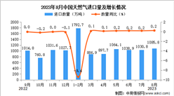 2023年8月中国天然气进口数据统计分析：累计进口量7770.7万吨