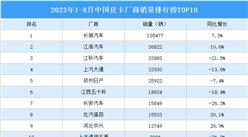 2023年1-8月中国皮卡厂商销量排行榜TOP10（附榜单）