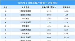 2023年1-8月原煤产量前十企业排行榜（附榜单）
