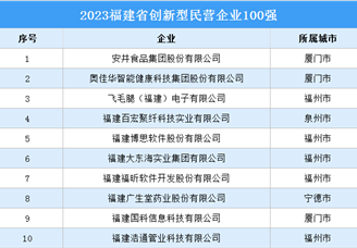 2023福建省创新型民营企业100强（附榜单）