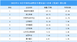 2023年1-9月中國電動摩托車銷量前十企業（集團）排行榜（附榜單）