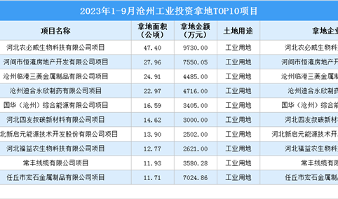 抓项目扩投资 2023年1-9月沧州工业投资TOP10项目涉地面积超204公顷