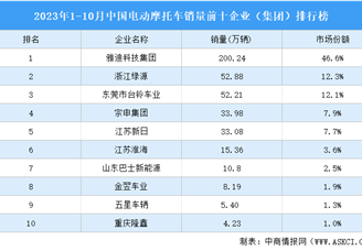 2023年1-10月中国电动摩托车销量前十企业（集团）排行榜（附榜单）