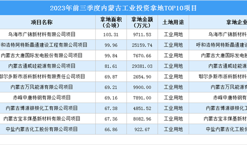 抓项目扩投资 2023年前三季度内蒙古工业投资TOP10项目涉地面积超794公顷