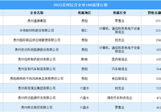 2023贵州民营企业100强排行榜（附榜单）