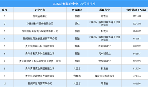 2023贵州民营企业100强排行榜（附榜单）