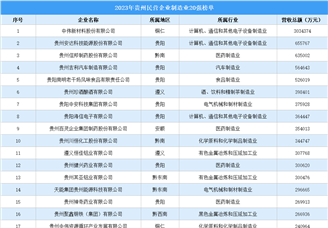 2023年贵州民营企业制造业20强（附榜单）
