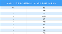 产业投资情报：2023年1-11月中国产业用地出让TOP10省份排名（产业篇）