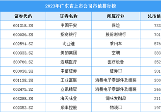 2023年广东省上市企业市值排行榜（附榜单）