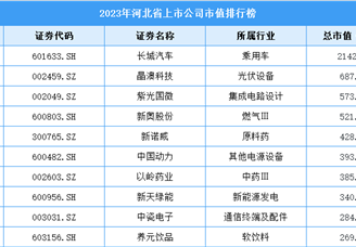2023年河北省上市公司市值排行榜（附榜单）