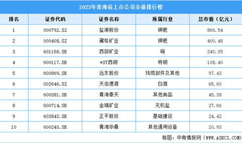 2023年青海省上市公司市值排行榜（附榜单）