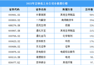 2023年吉林省上市公司市值排行榜（附榜单）