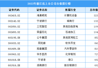 2023年浙江省上市公司市值排行榜（附榜单）