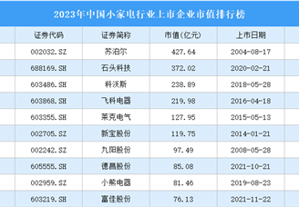 2023年中国小家电行业上市企业市值排行榜（附榜单）