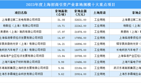 2023年度上海招商引资产业投资规模十大重点项目盘点