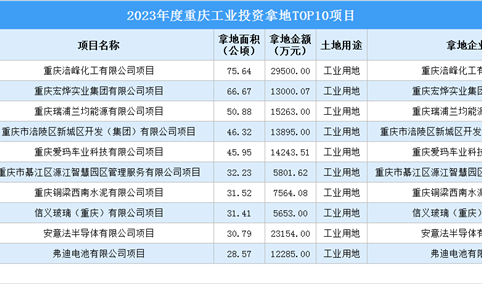 【项目投资跟踪】2023年度重庆工业投资TOP10项目盘点