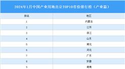 產業投資情報：2024年1月中國產業用地出讓TOP10省份排名（產業篇）