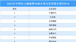 2023年中国电力储能锂电池企业出货量排行榜TOP10（附榜单）