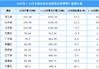 2023年全国各省市初级形态的塑料产量排行榜